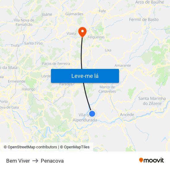 Bem Viver to Penacova map