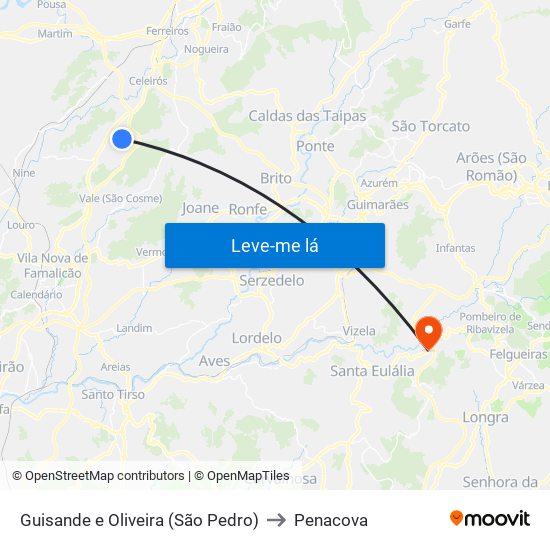 Guisande e Oliveira (São Pedro) to Penacova map