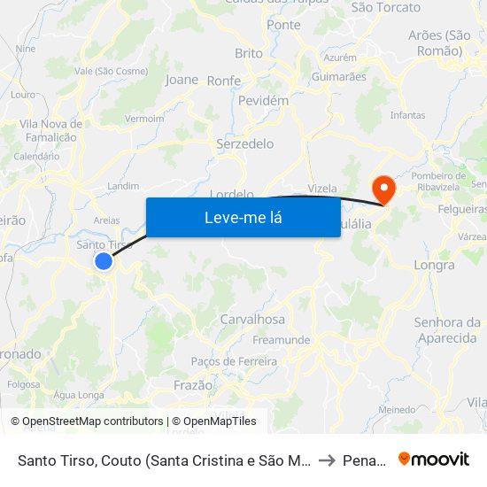 Santo Tirso, Couto (Santa Cristina e São Miguel) e Burgães to Penacova map