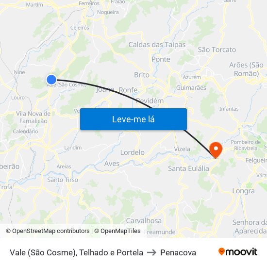 Vale (São Cosme), Telhado e Portela to Penacova map