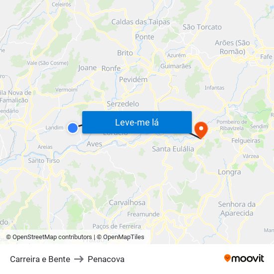 Carreira e Bente to Penacova map