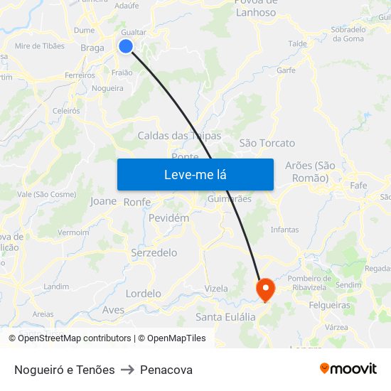 Nogueiró e Tenões to Penacova map