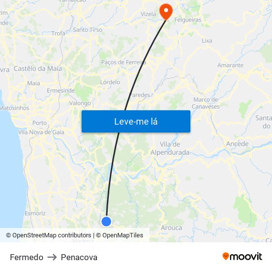 Fermedo to Penacova map
