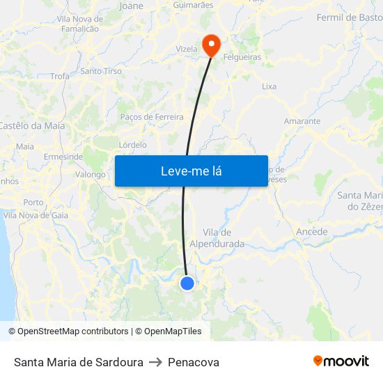 Santa Maria de Sardoura to Penacova map