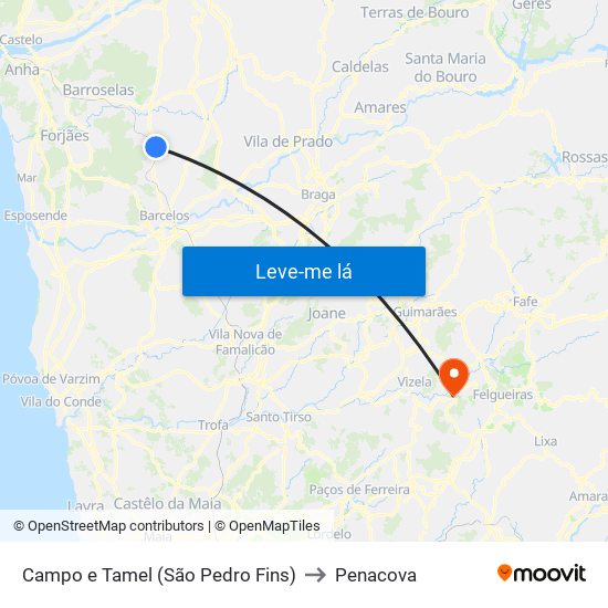 Campo e Tamel (São Pedro Fins) to Penacova map
