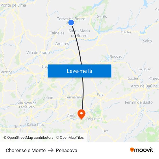 Chorense e Monte to Penacova map