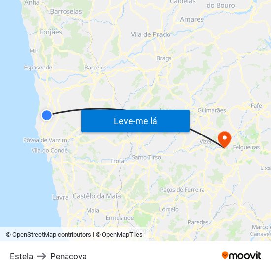 Estela to Penacova map