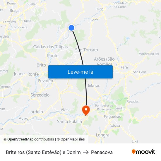 Briteiros (Santo Estêvão) e Donim to Penacova map