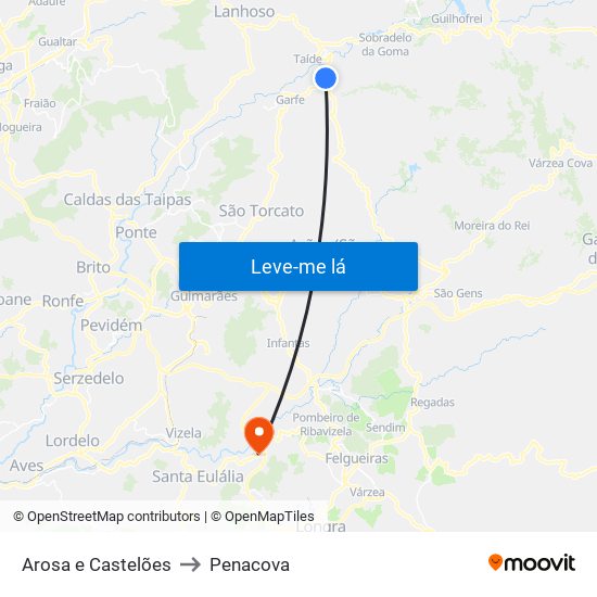 Arosa e Castelões to Penacova map