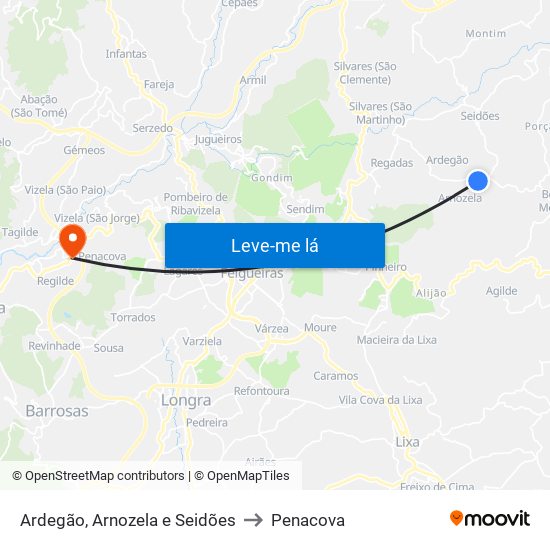 Ardegão, Arnozela e Seidões to Penacova map