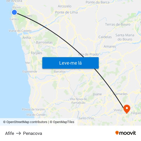 Afife to Penacova map