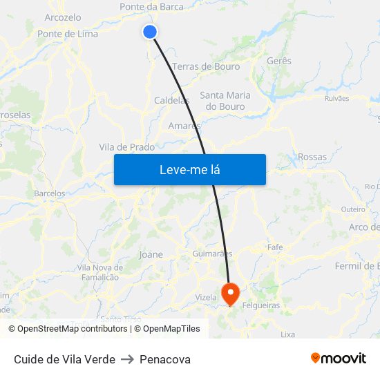 Cuide de Vila Verde to Penacova map