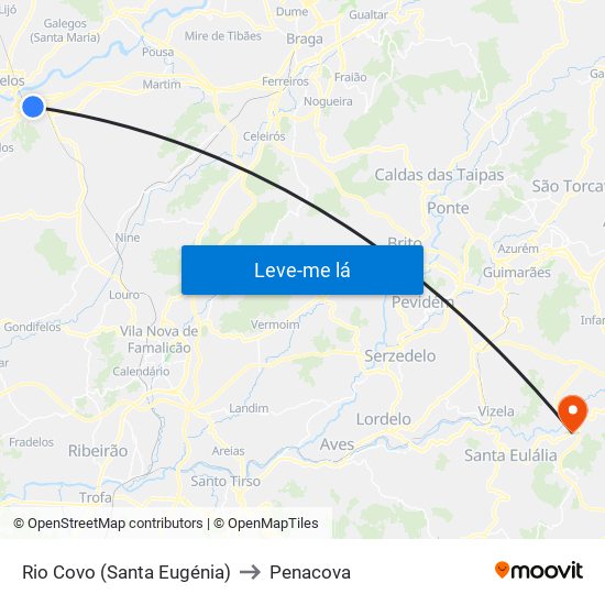 Rio Covo (Santa Eugénia) to Penacova map