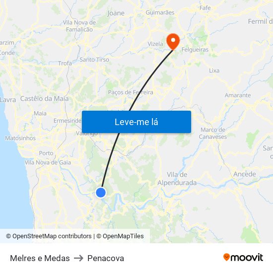 Melres e Medas to Penacova map