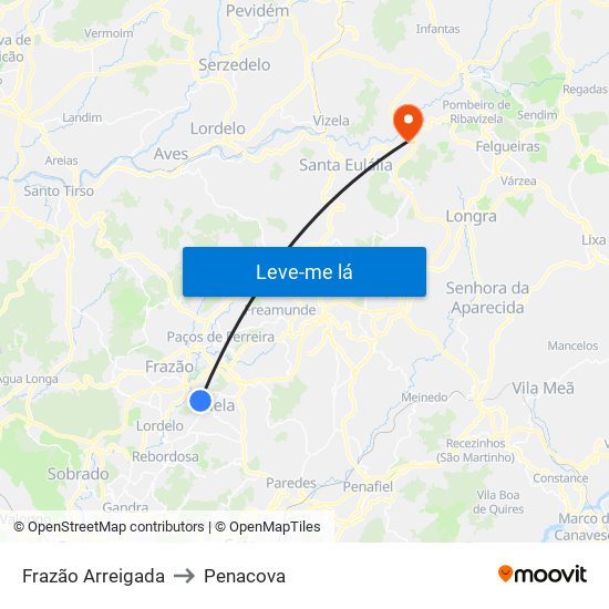 Frazão Arreigada to Penacova map