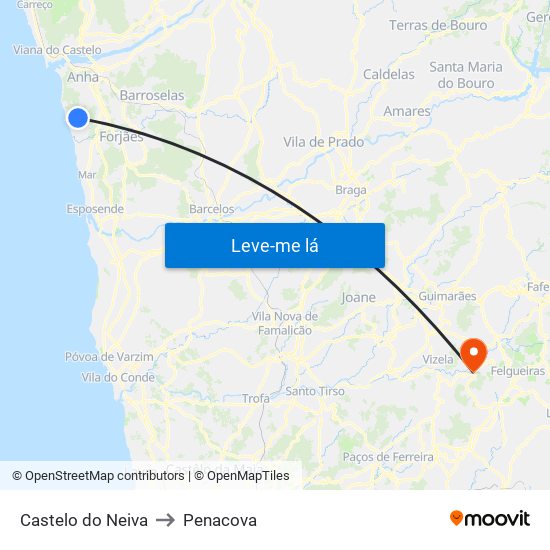 Castelo do Neiva to Penacova map