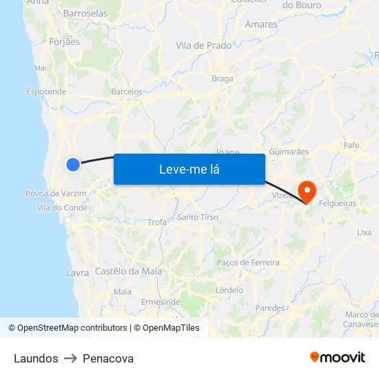Laundos to Penacova map