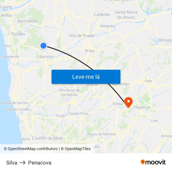 Silva to Penacova map