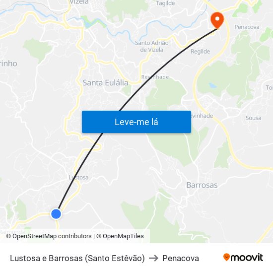 Lustosa e Barrosas (Santo Estêvão) to Penacova map