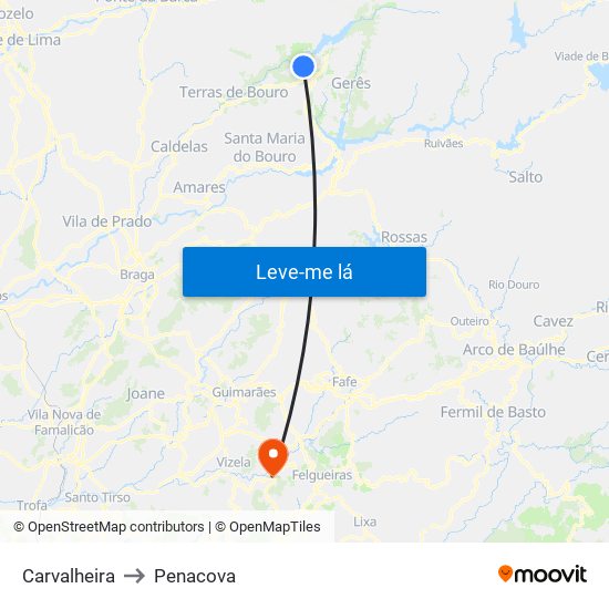 Carvalheira to Penacova map