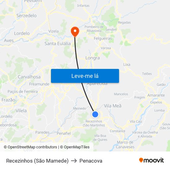 Recezinhos (São Mamede) to Penacova map