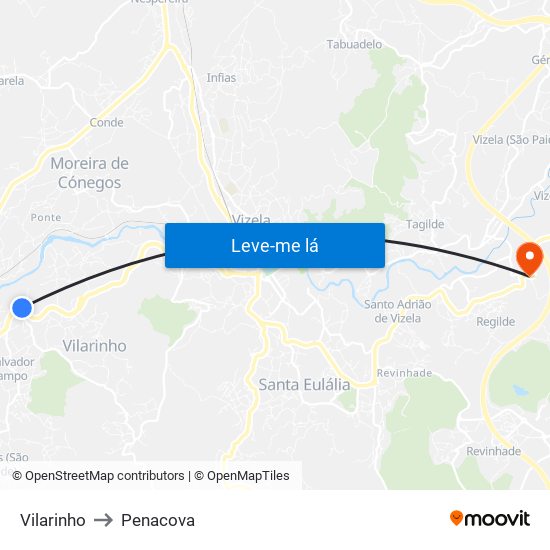 Vilarinho to Penacova map