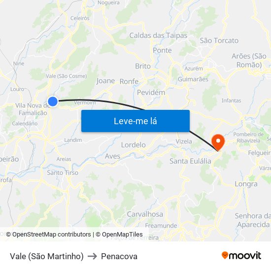 Vale (São Martinho) to Penacova map