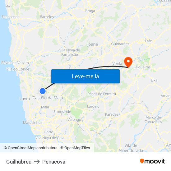 Guilhabreu to Penacova map