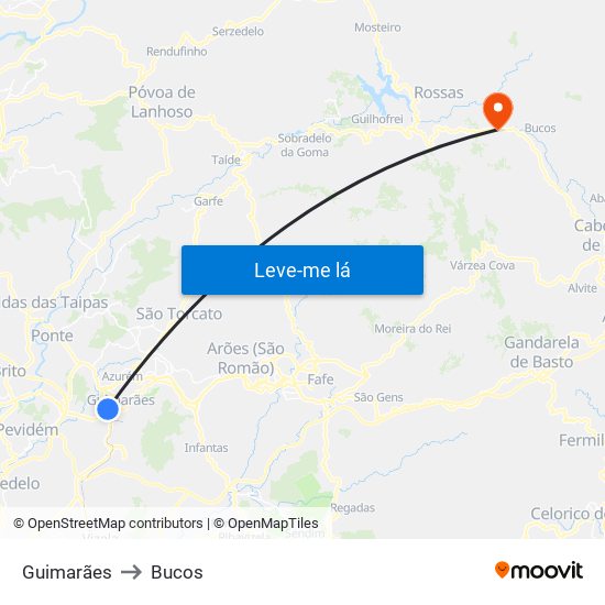 Guimarães to Bucos map