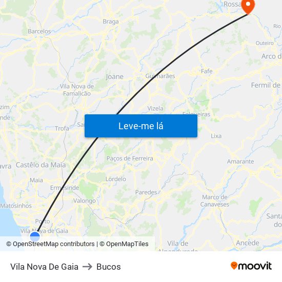 Vila Nova De Gaia to Bucos map