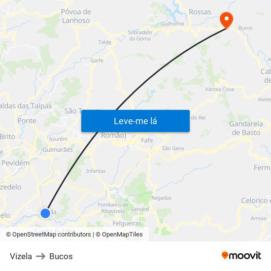 Vizela to Bucos map