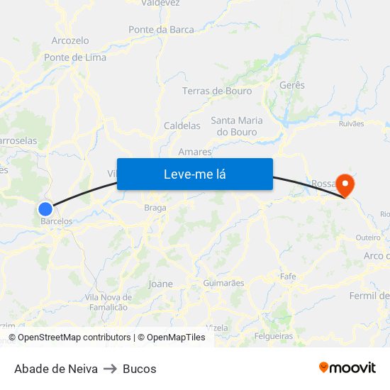 Abade de Neiva to Bucos map