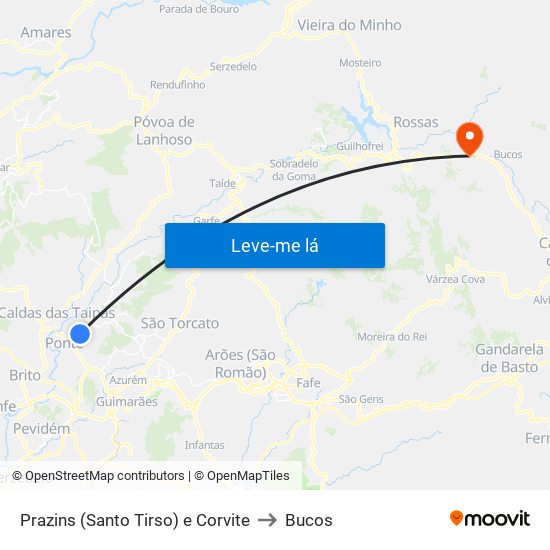 Prazins (Santo Tirso) e Corvite to Bucos map