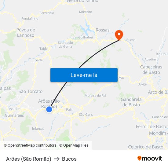 Arões (São Romão) to Bucos map