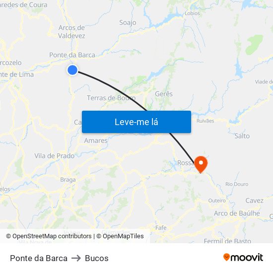 Ponte da Barca to Bucos map