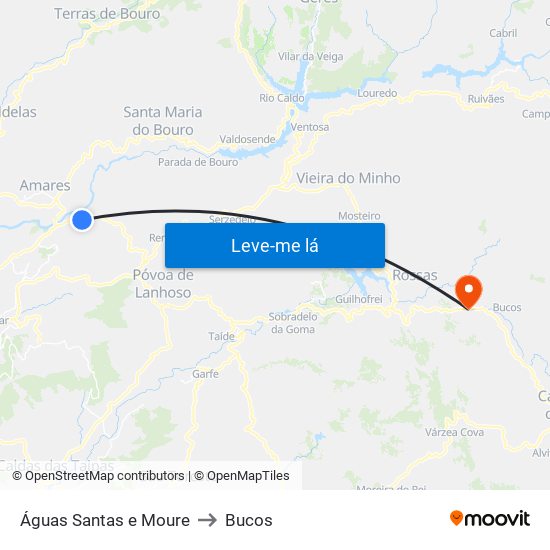 Águas Santas e Moure to Bucos map