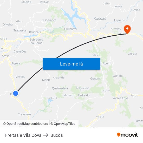 Freitas e Vila Cova to Bucos map