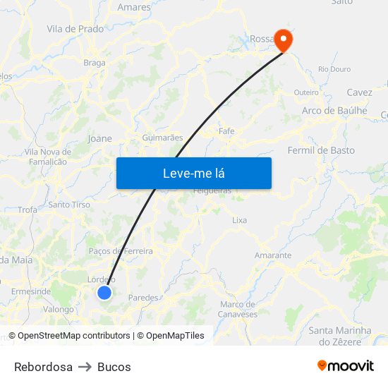 Rebordosa to Bucos map