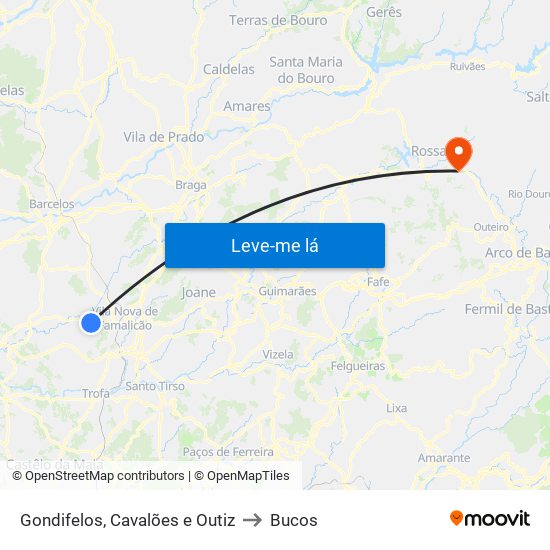 Gondifelos, Cavalões e Outiz to Bucos map