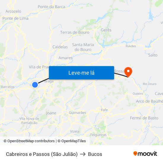 Cabreiros e Passos (São Julião) to Bucos map