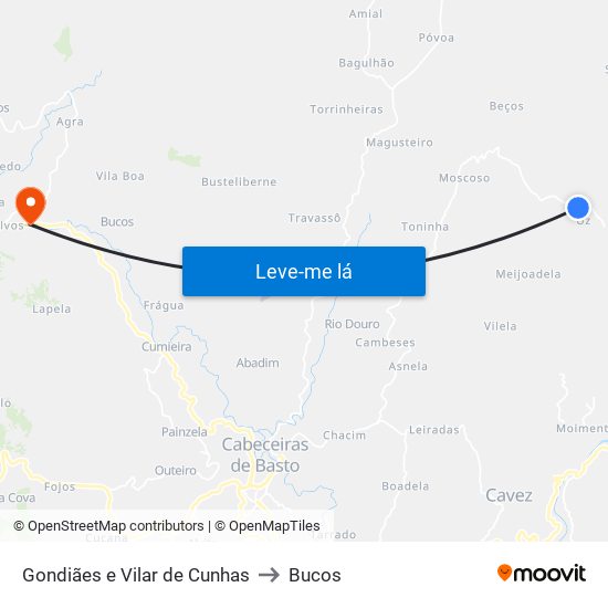 Gondiães e Vilar de Cunhas to Bucos map