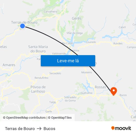 Terras de Bouro to Bucos map