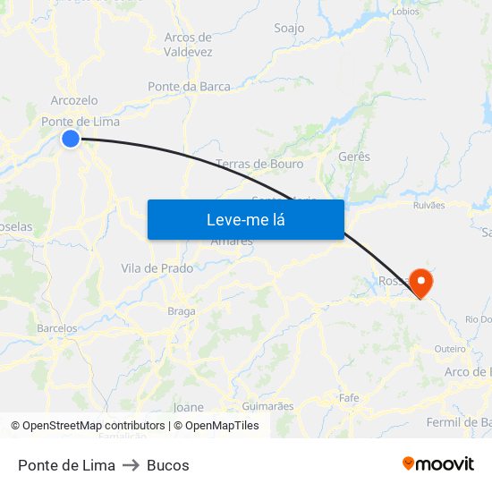 Ponte de Lima to Bucos map