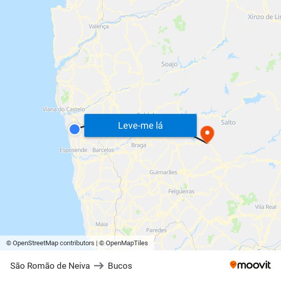 São Romão de Neiva to Bucos map