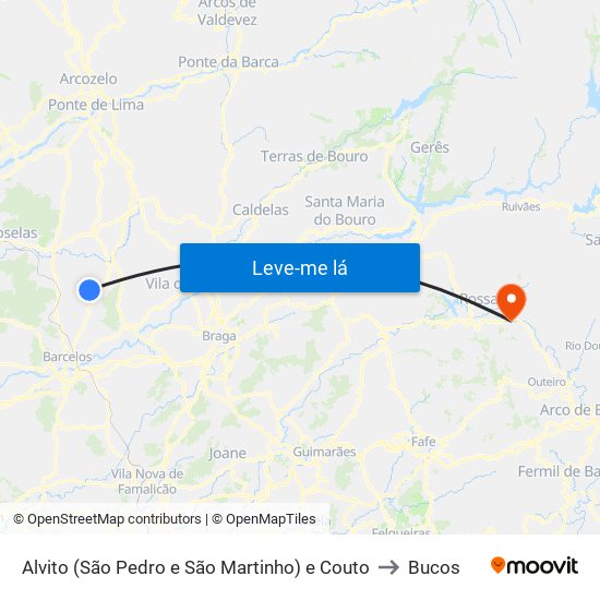 Alvito (São Pedro e São Martinho) e Couto to Bucos map