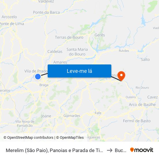 Merelim (São Paio), Panoias e Parada de Tibães to Bucos map