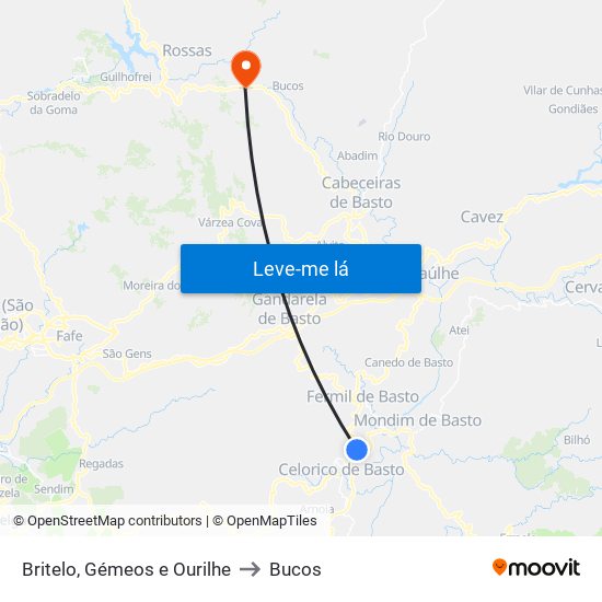 Britelo, Gémeos e Ourilhe to Bucos map