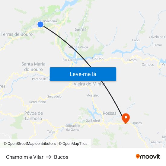 Chamoim e Vilar to Bucos map