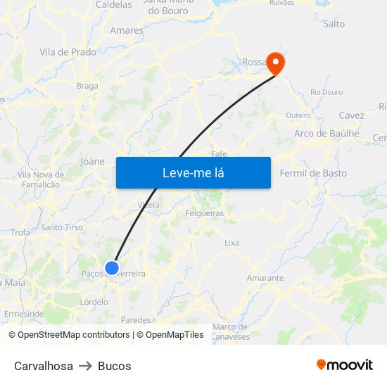 Carvalhosa to Bucos map