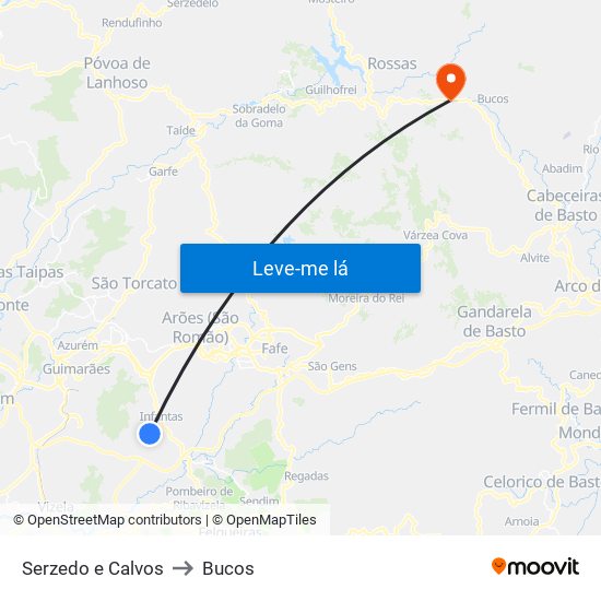 Serzedo e Calvos to Bucos map